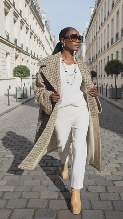 Beige Houndstooth Winter Loose Coat SIRI EugFashion 