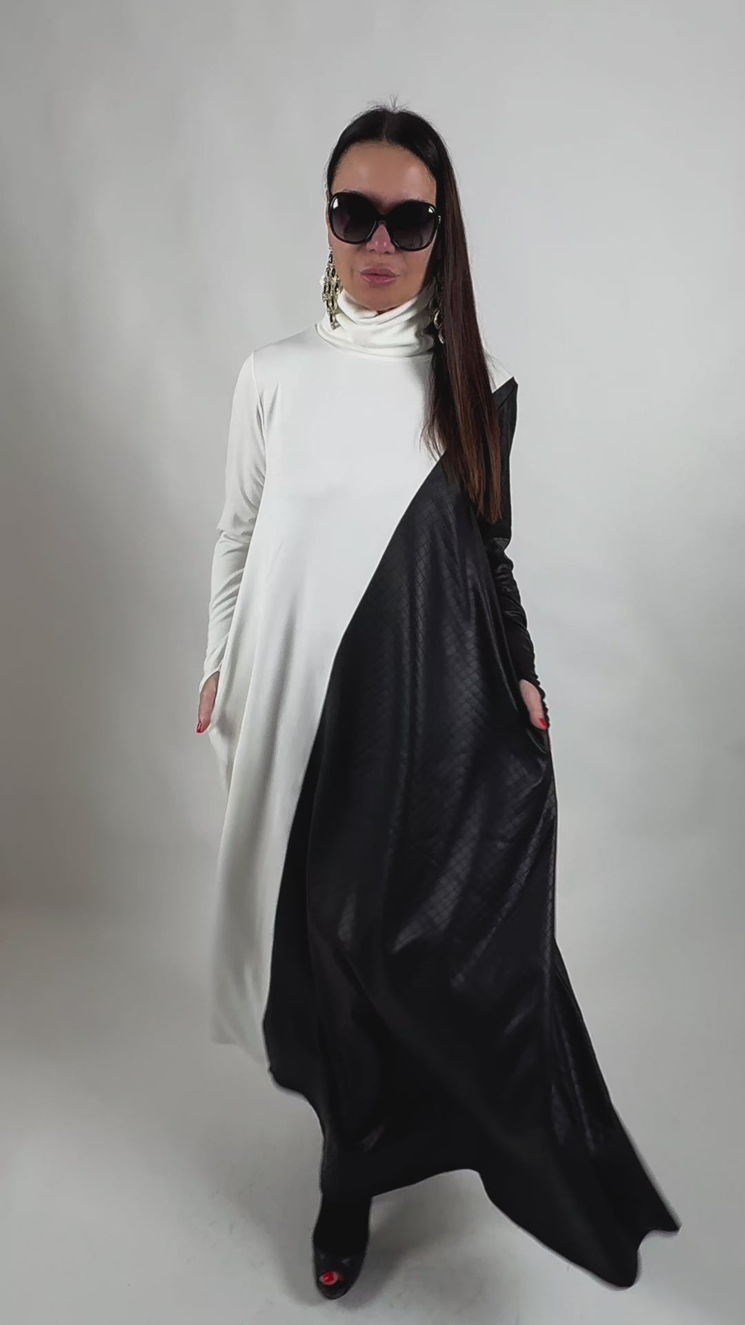 Black White Turtleneck Dress VIVIAN EugFashion 