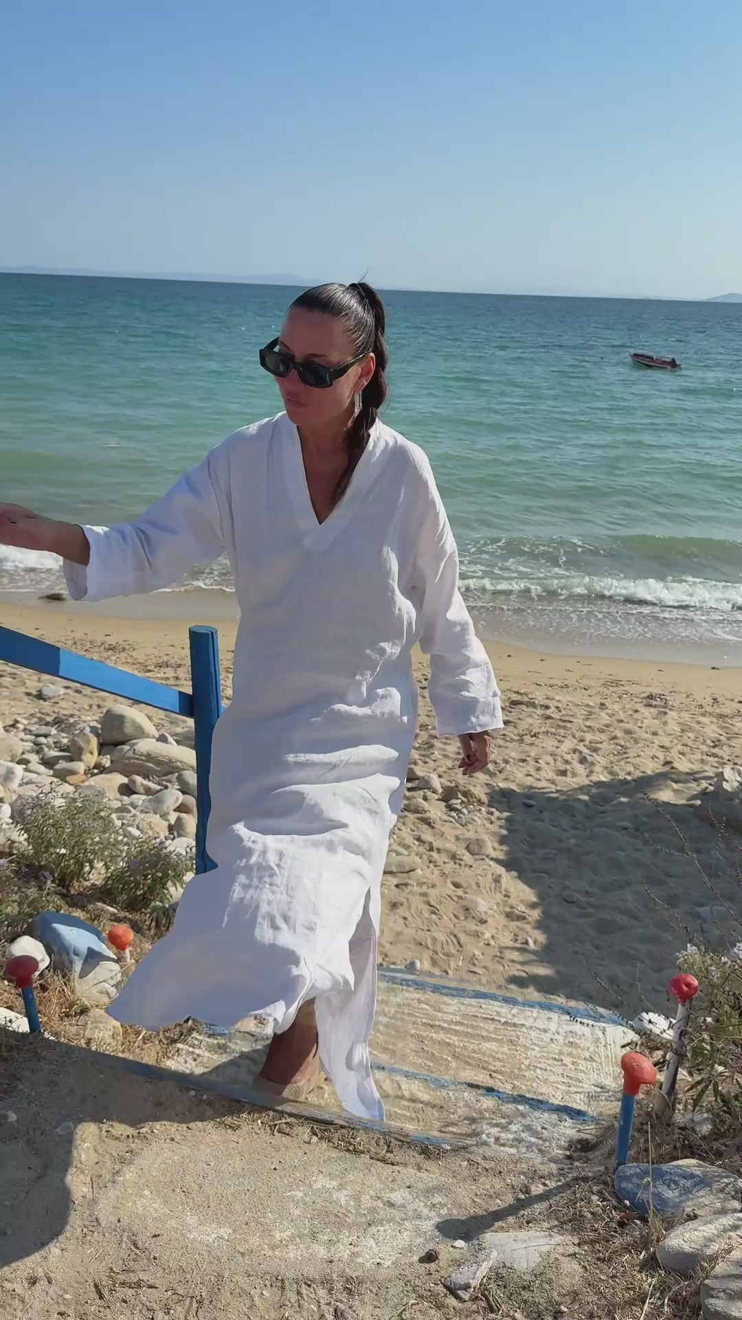 Linen long boho dress - EUG fashion #white