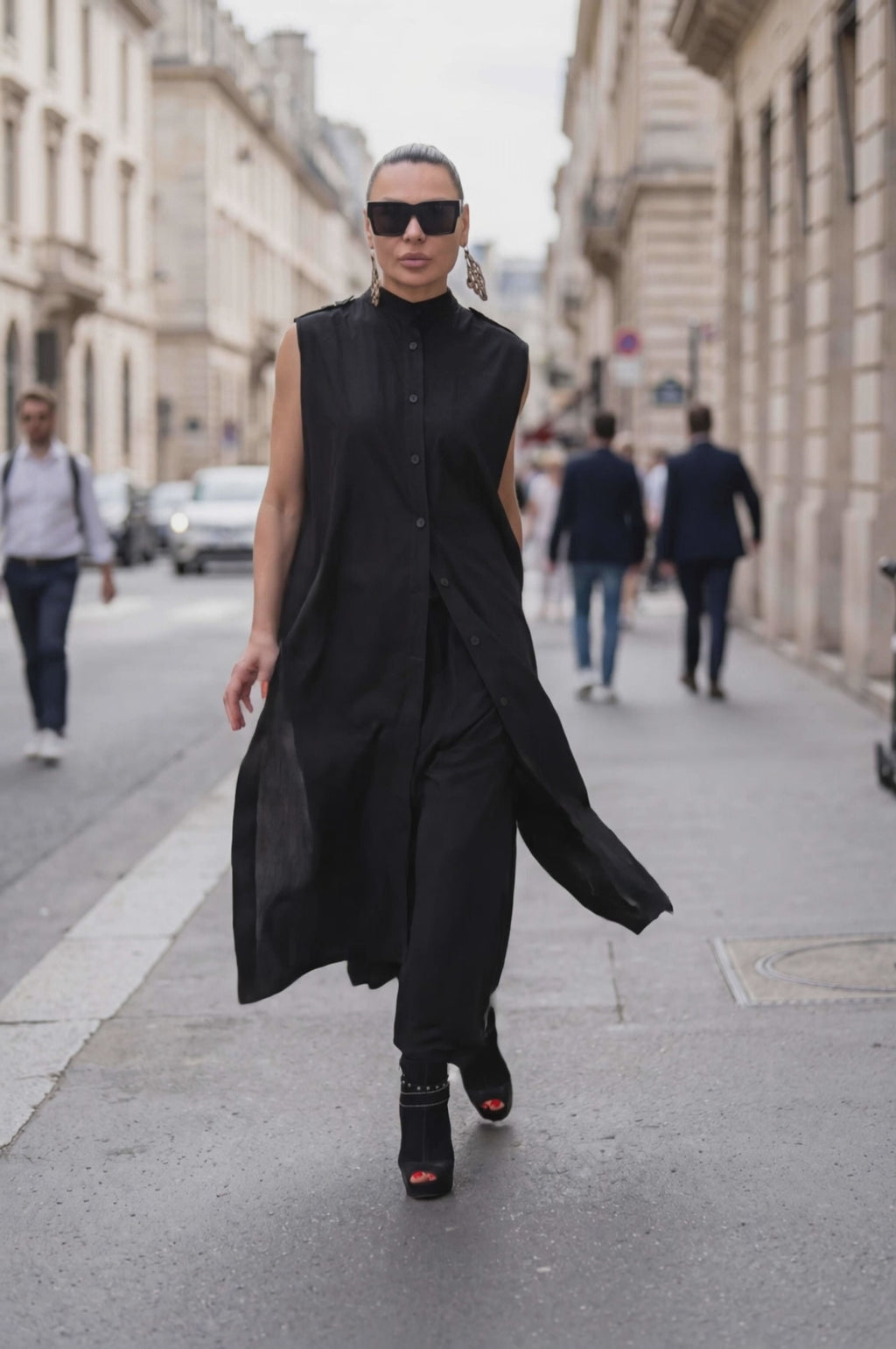 black cotton long shirt #black