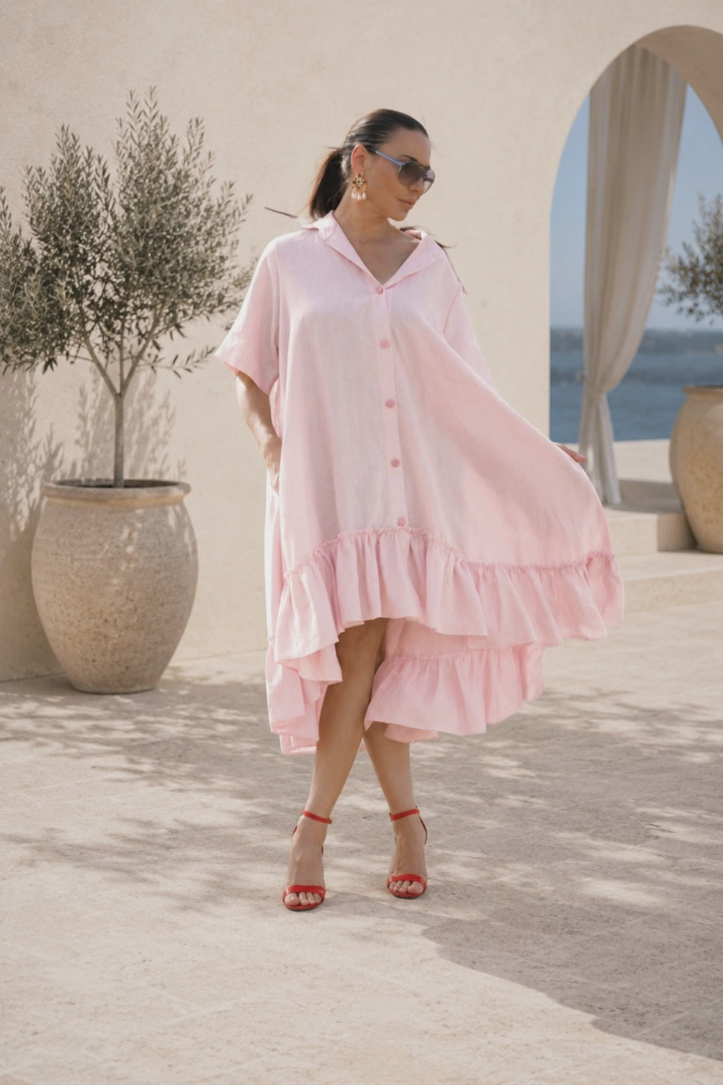 loose fit linen dress #baby-pink