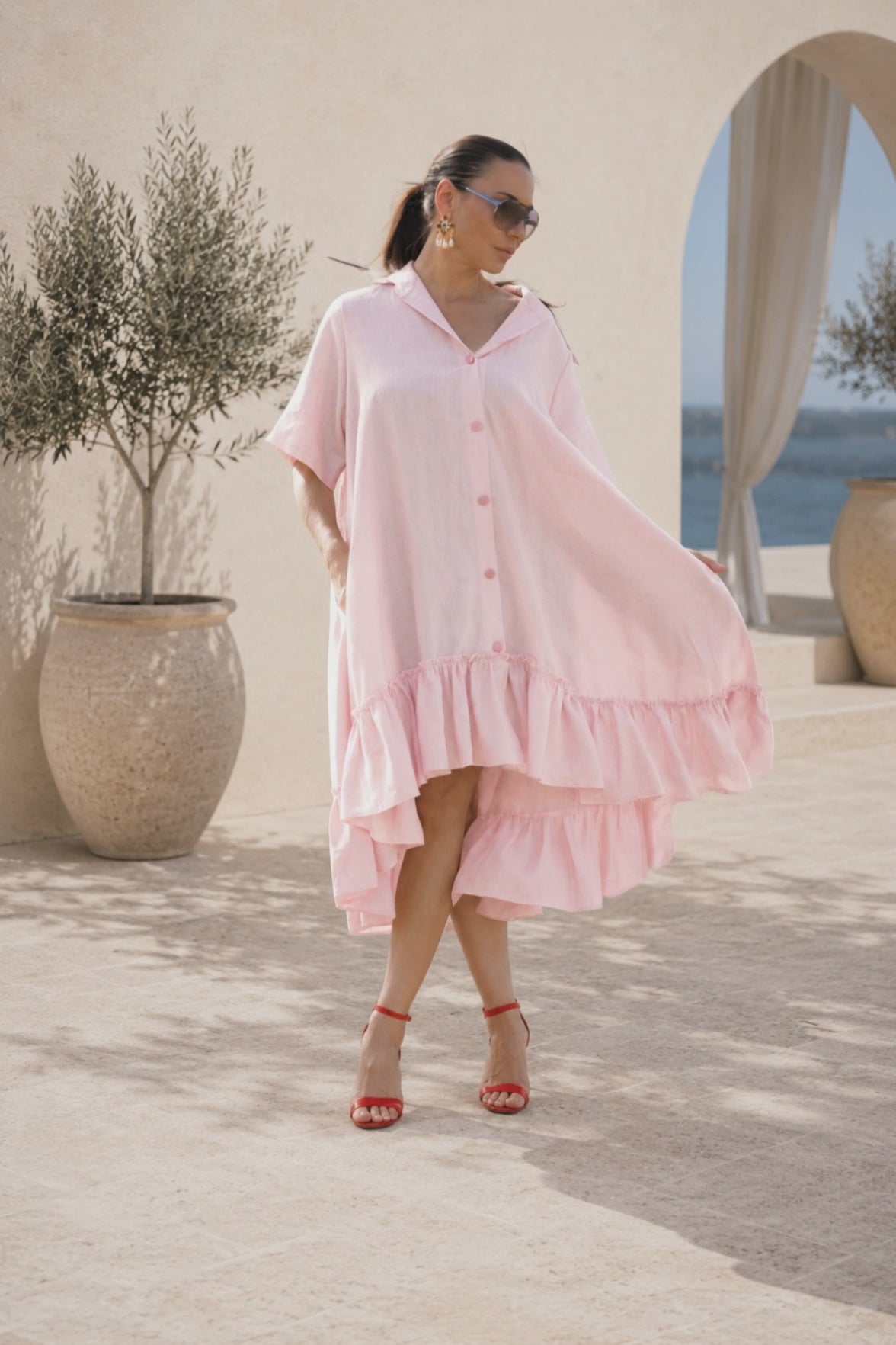 loose fit linen dress #baby-pink