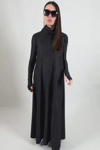 Black floral embroidered turtleneck maxi dress Veronica with silk threads - EUG Fashion #black
