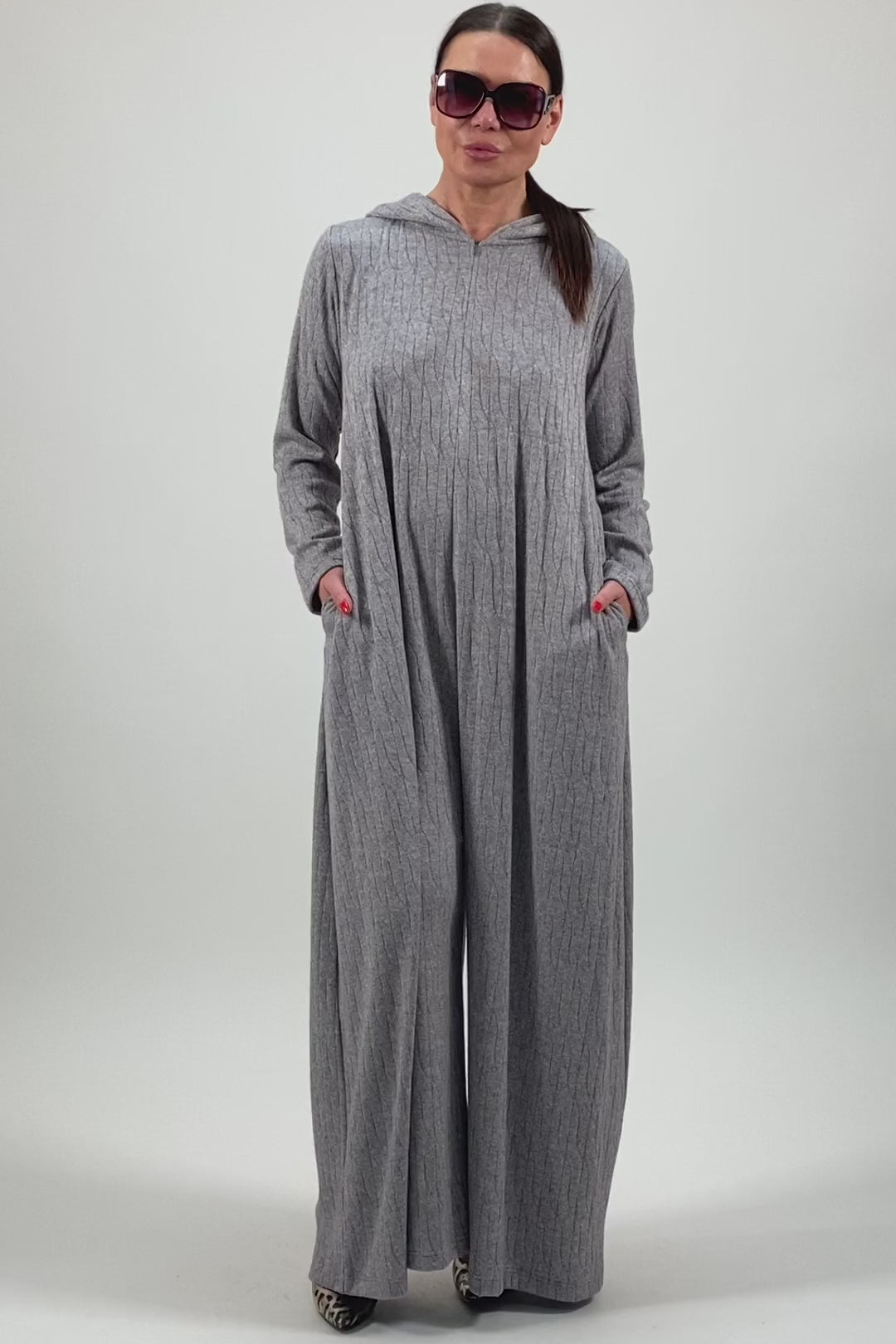 knitted hooded jumpsuit #light-grey
