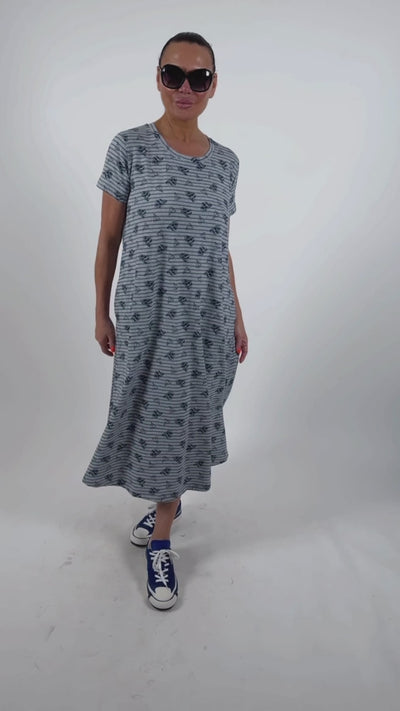 Grey Print Cotton Dress EMY SALE EugFashion 