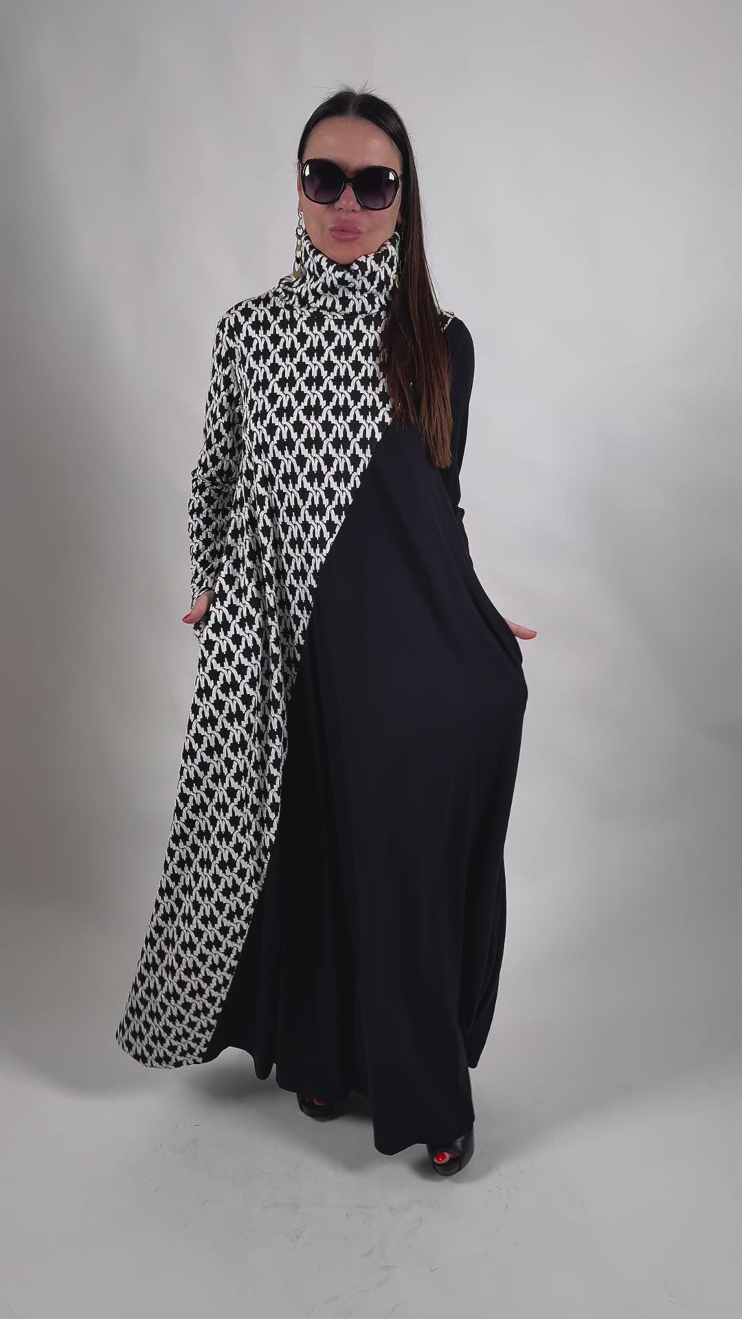Houndstooth Turtleneck Dress - Vivian