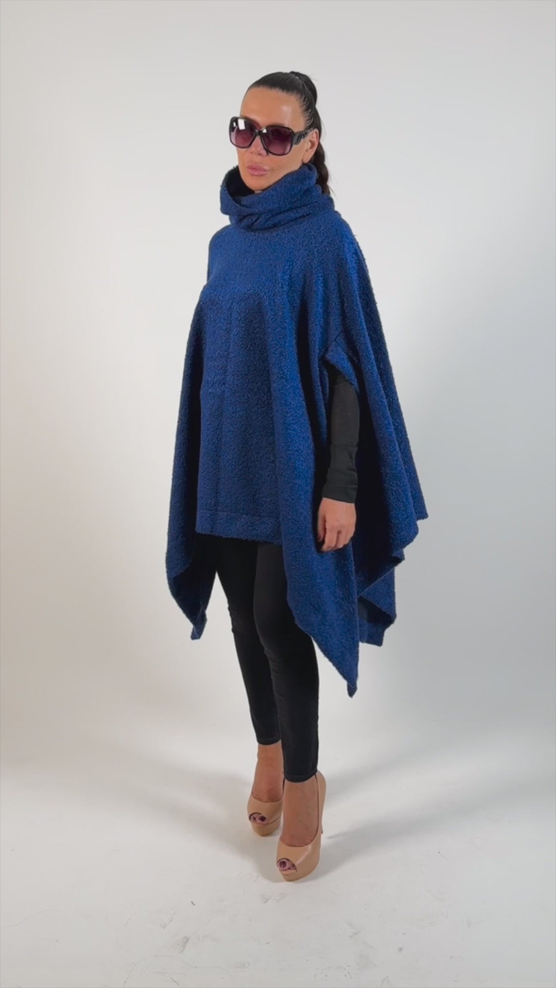 Blue Knitted Poncho - Eva