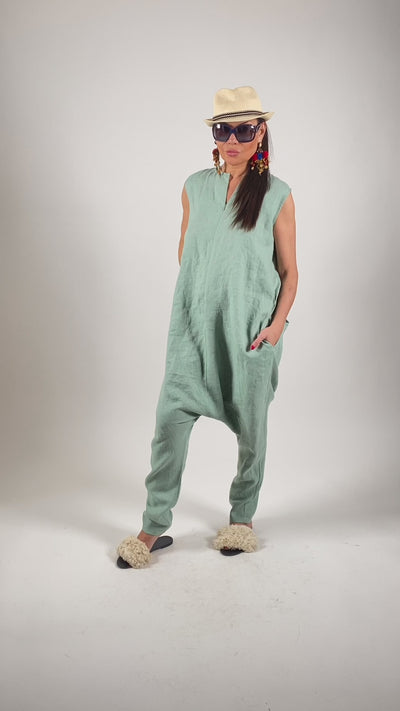 Linen Harem Jumpsuit BETY EugFashion 