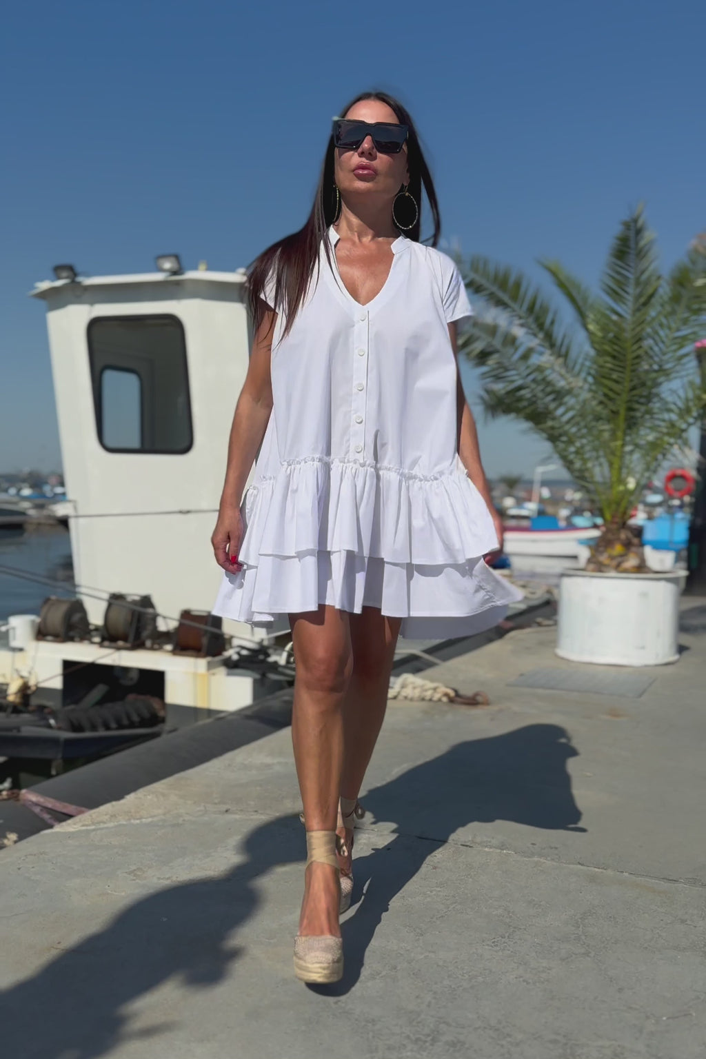 Flounces sleeveless dress tunic - Eug fashion #white
