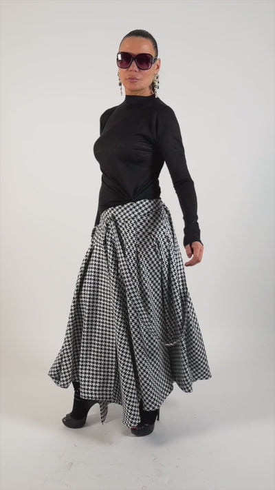 Houndstooth Long Skirt Zefira EugFashion 