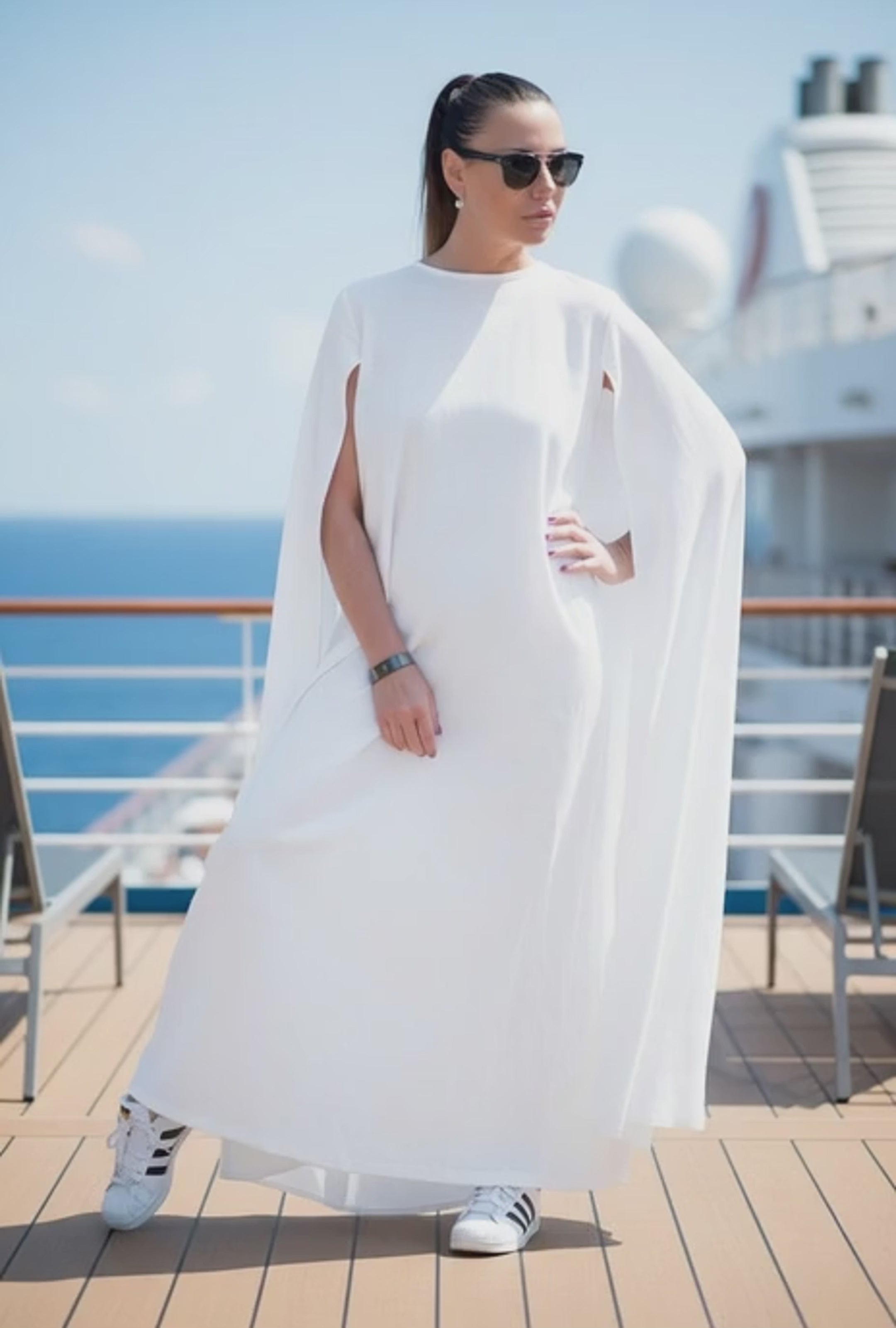 linen cape dress - Eug fashion #white