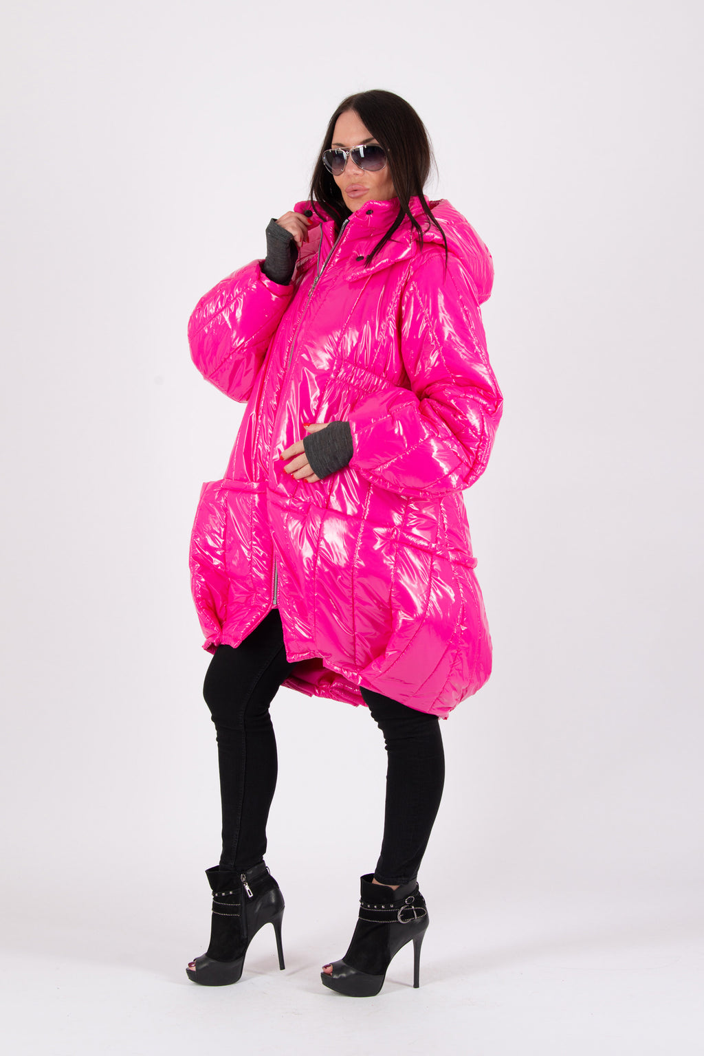 Cyclamen barrel puffer jacket Donna with hood and zip pockets - EUG Fashion #hot-pink
