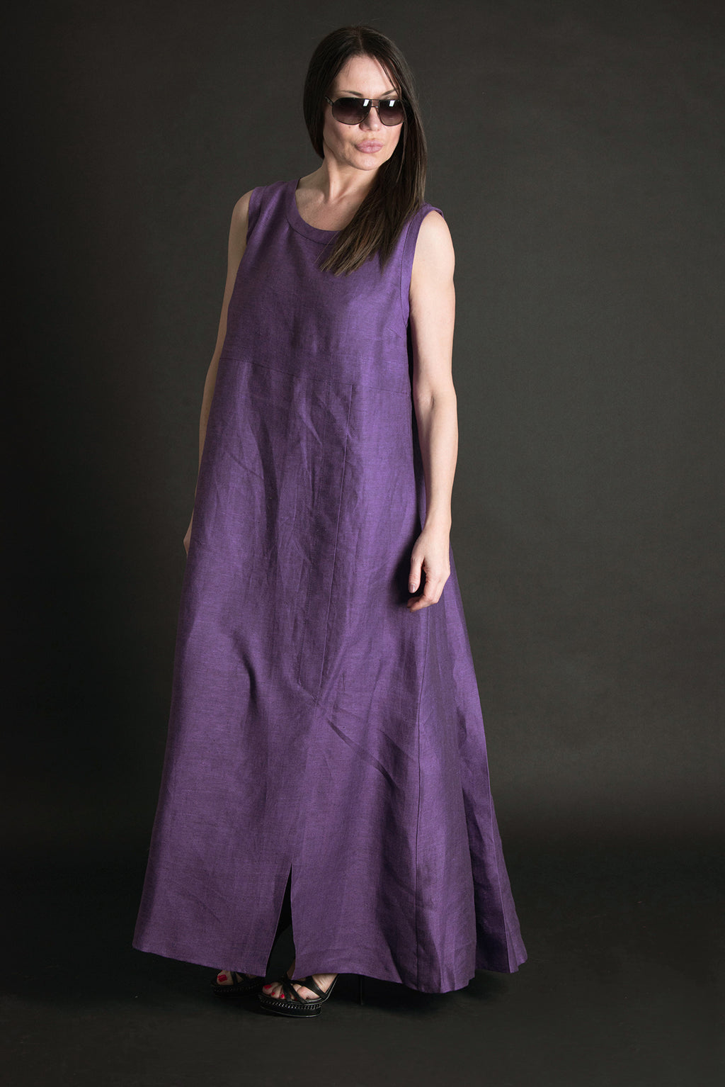 Long Sleeveless Linen  Dress - Amber