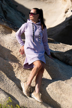 Light Purple cotton fleece hooded dress - short asymmetric hem, long sleeves, side slits and pockets, Simona | EUG Fashion #light-purple