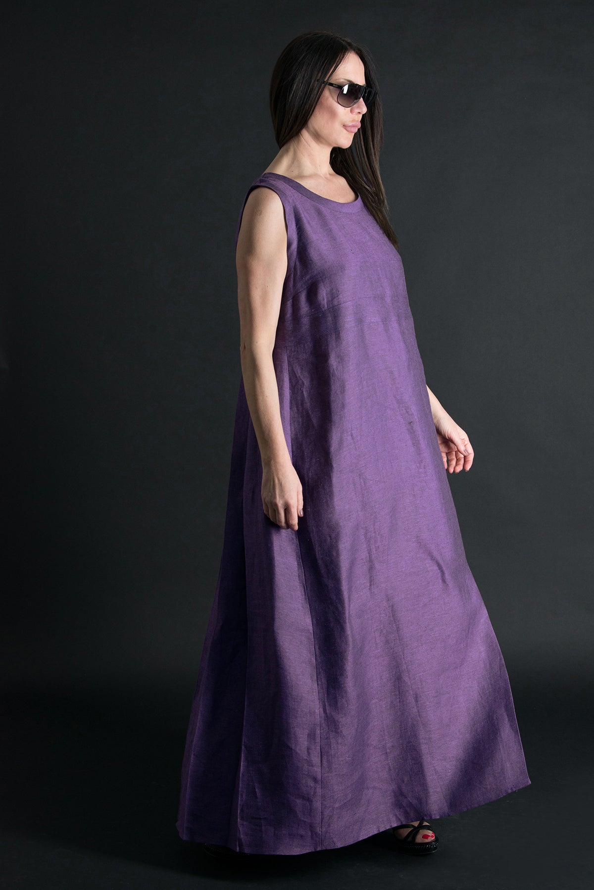 Long Sleeveless Linen  Dress - Amber