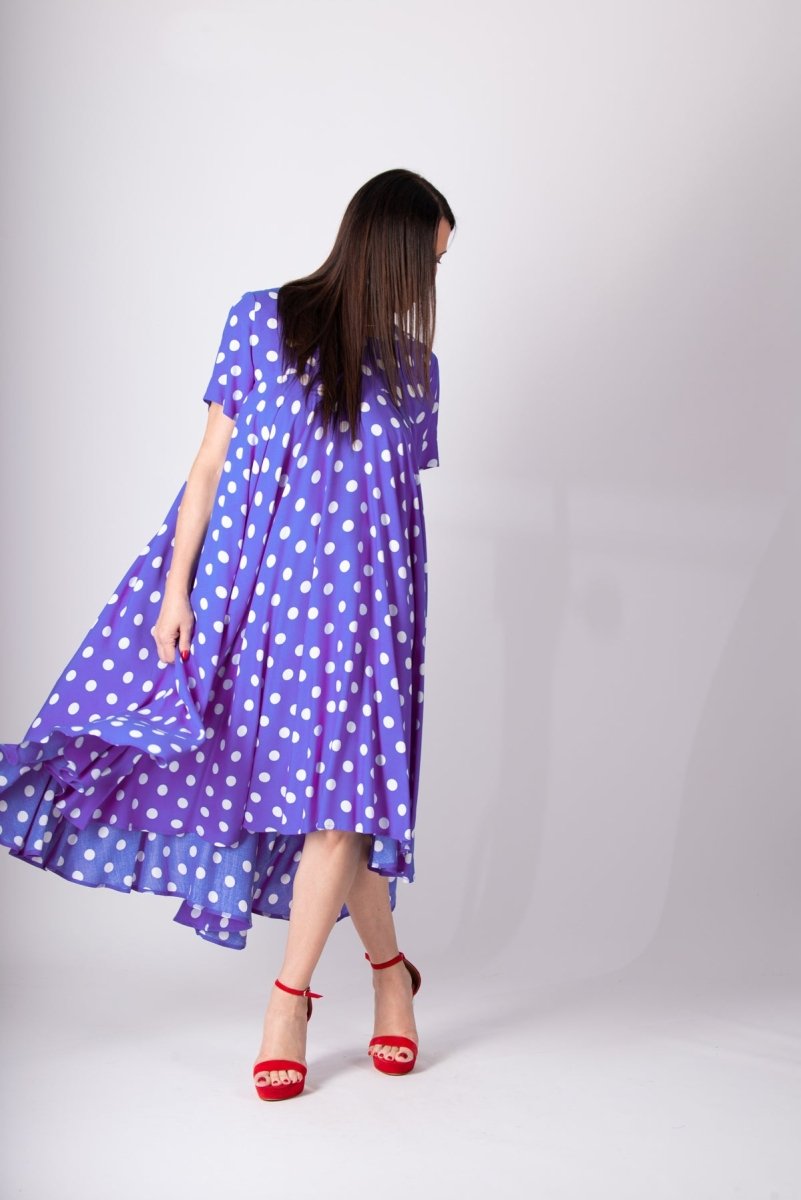 Purple Polka Dots Dress KOSARA - EUG Fashion EugFashion 