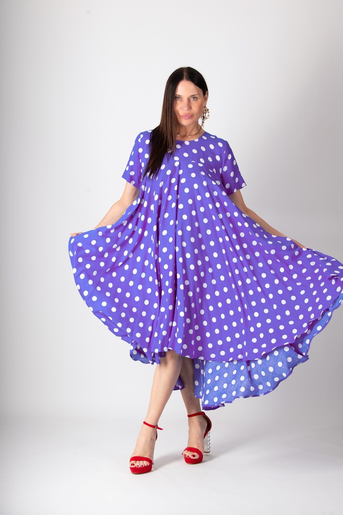 Purple Polka Dots Dress KOSARA - EUG FASHION EugFashion 