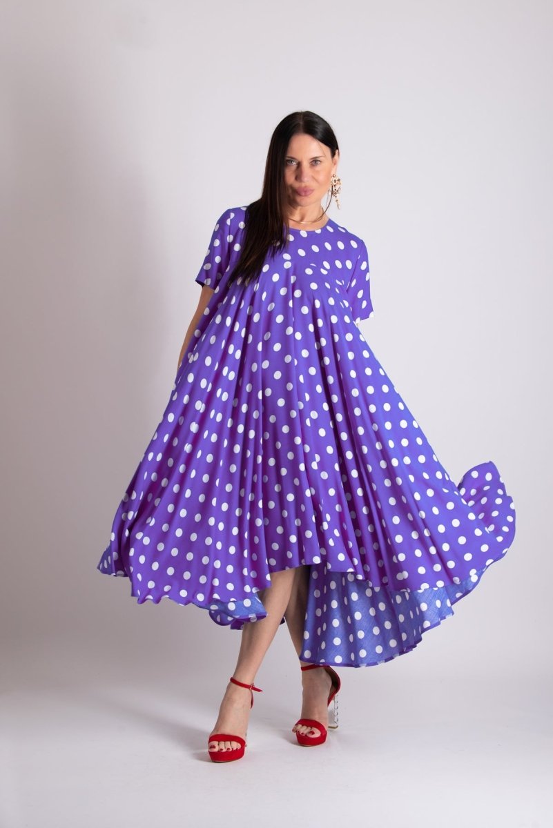 Purple Polka Dots Dress KOSARA - EUG Fashion