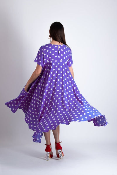 Purple Polka Dots Dress KOSARA - EUG Fashion EugFashion 