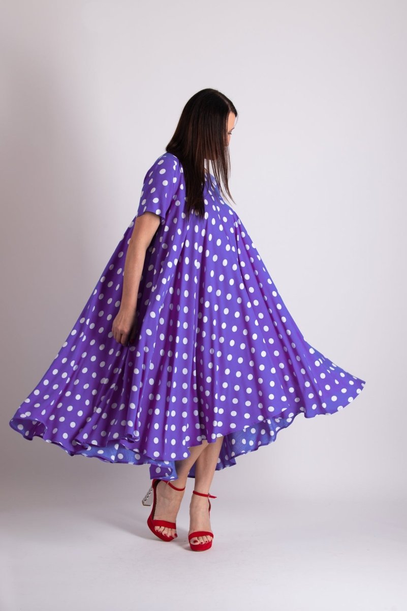 Purple Polka Dots Dress KOSARA - EUG Fashion