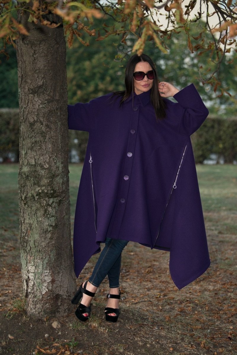 Purple Wool Women Coat FEDERICA BF - EUG FASHION EugFashion 