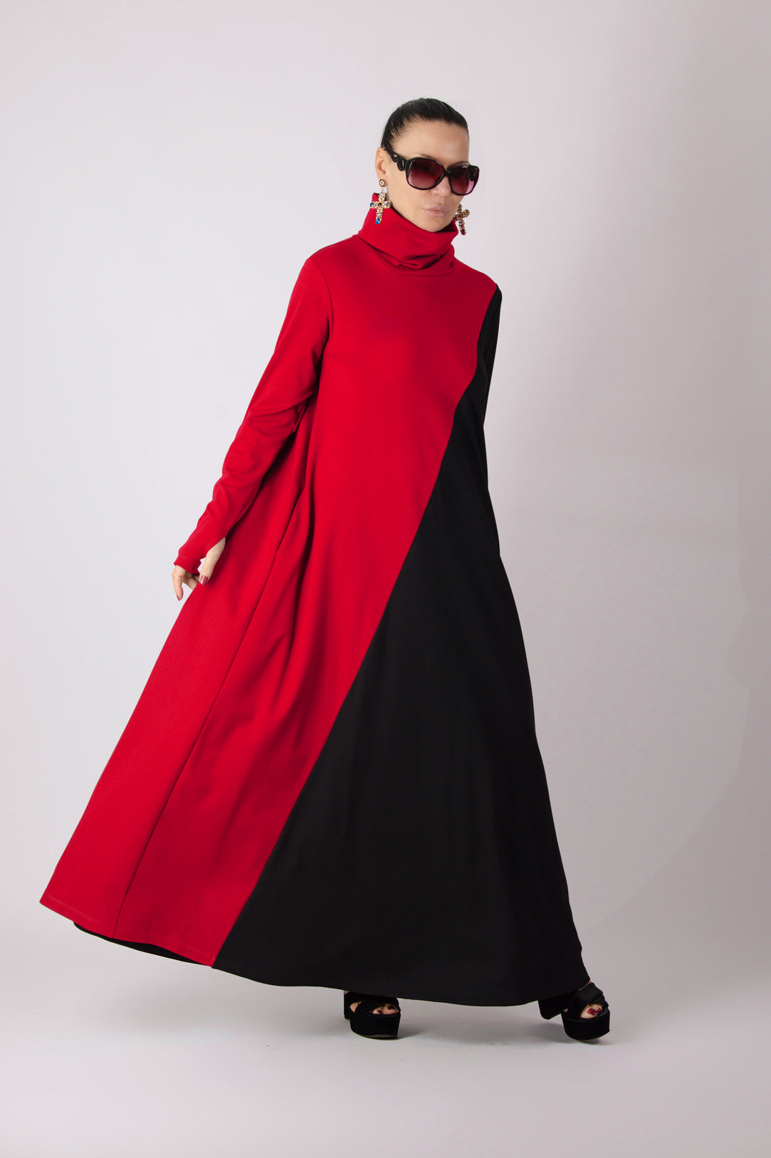 Red and black A-line punto milano dress Vivian - EUG Fashion 
