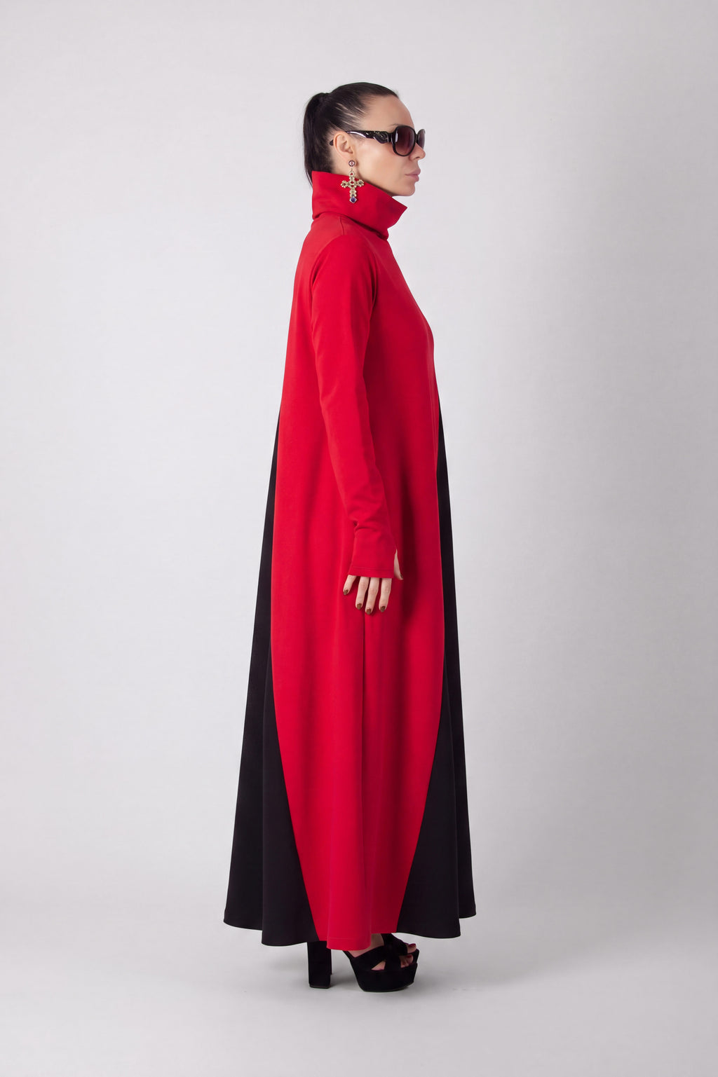 Red and black A-line punto milano dress Vivian - EUG Fashion 