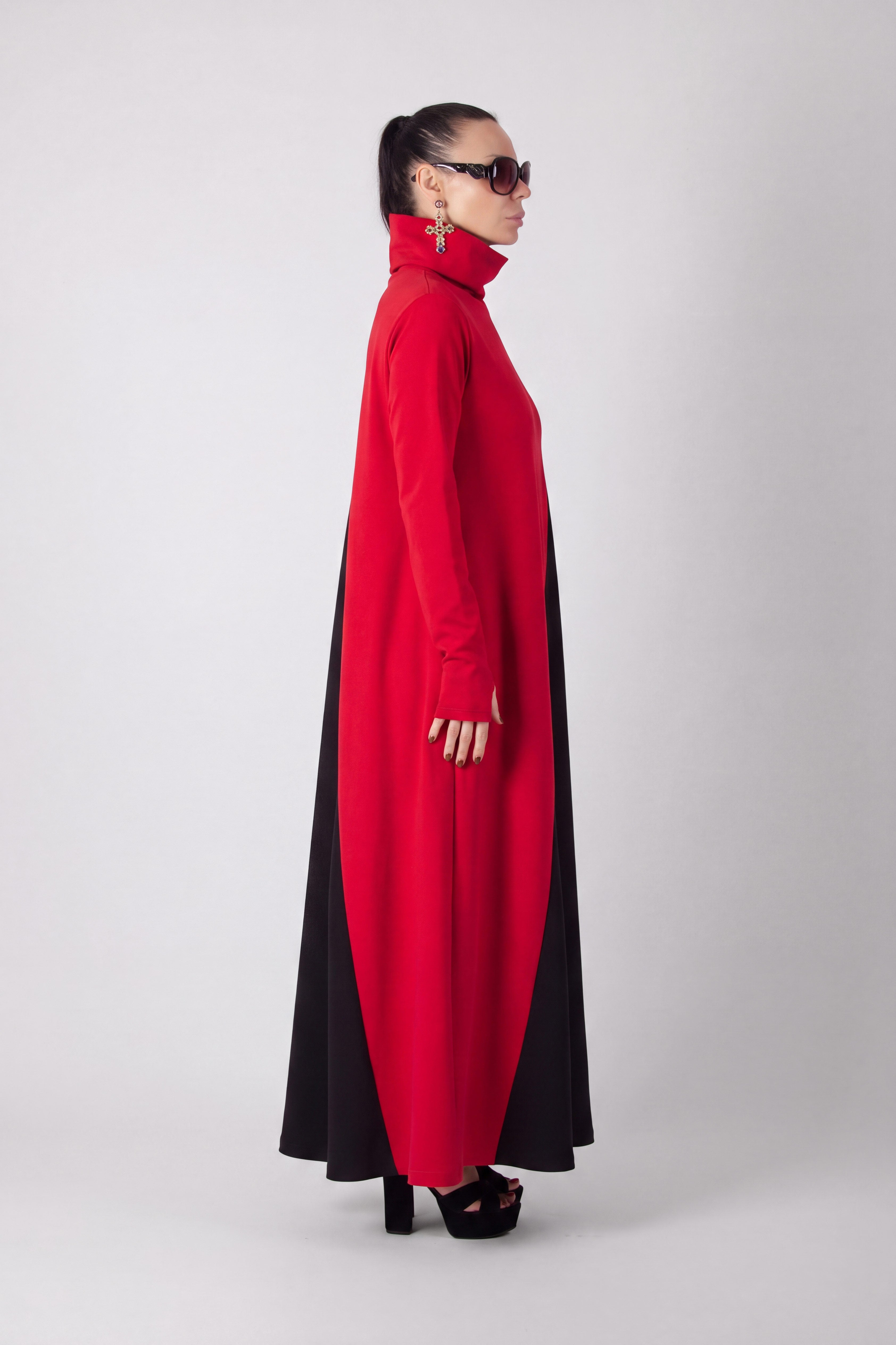 Red and black A-line punto milano dress Vivian - EUG Fashion 