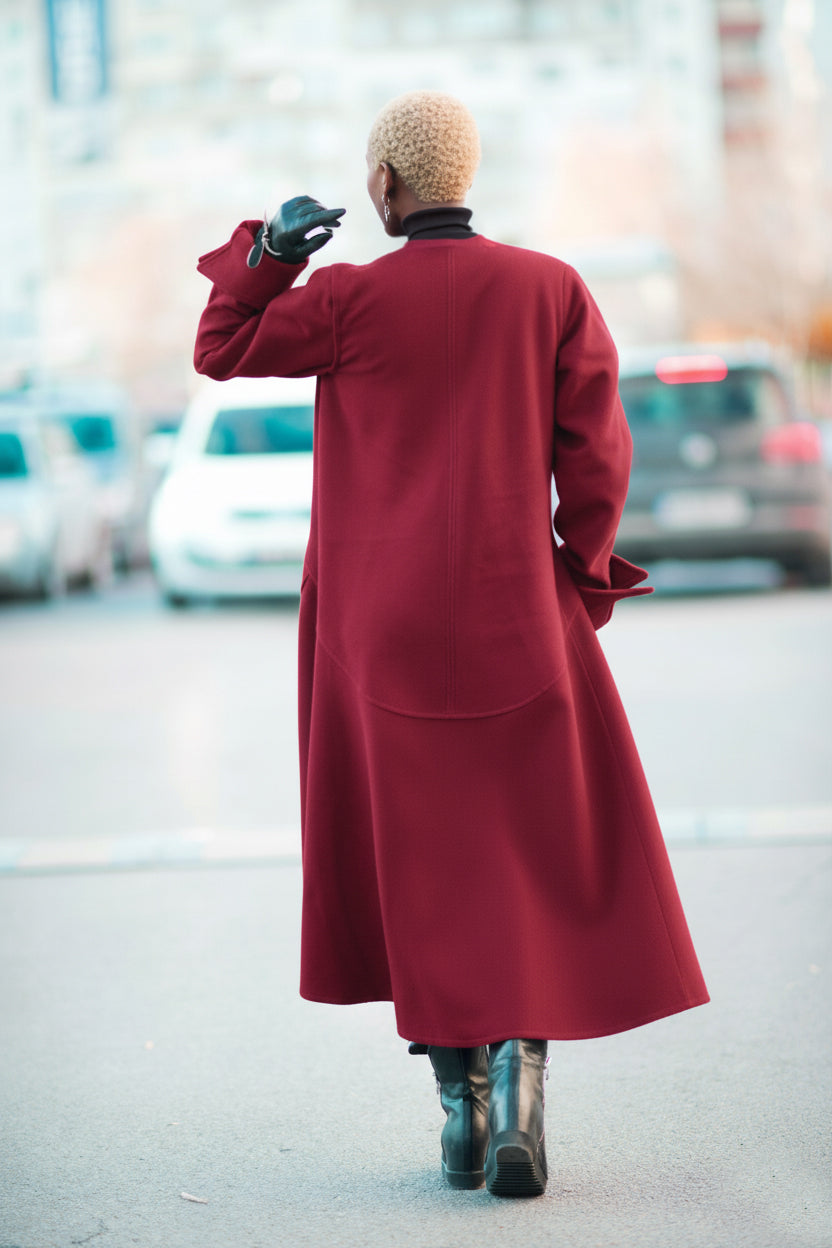 Asymmetric Dark Red Coat - Valery