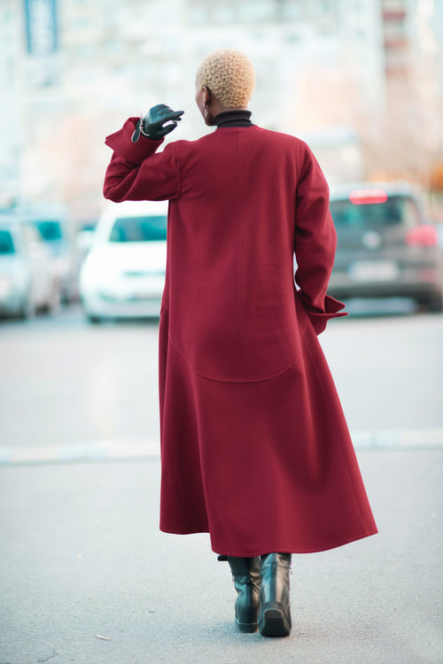Asymmetric Dark Red Coat - Valery