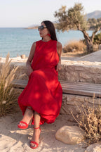 Red cotton long dress #red