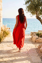 Red cotton long dress #red