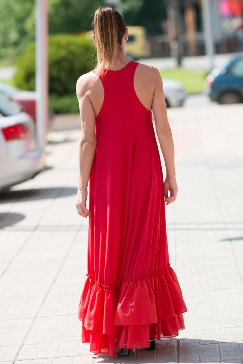 Red Cotton Maxi Dress CARMEN - EUG Fashion EugFashion 