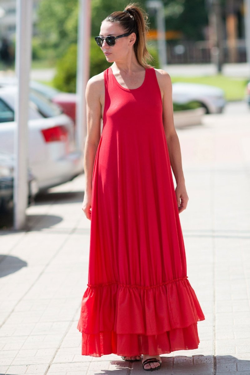 Red Cotton Maxi Dress CARMEN - EUG Fashion EugFashion 