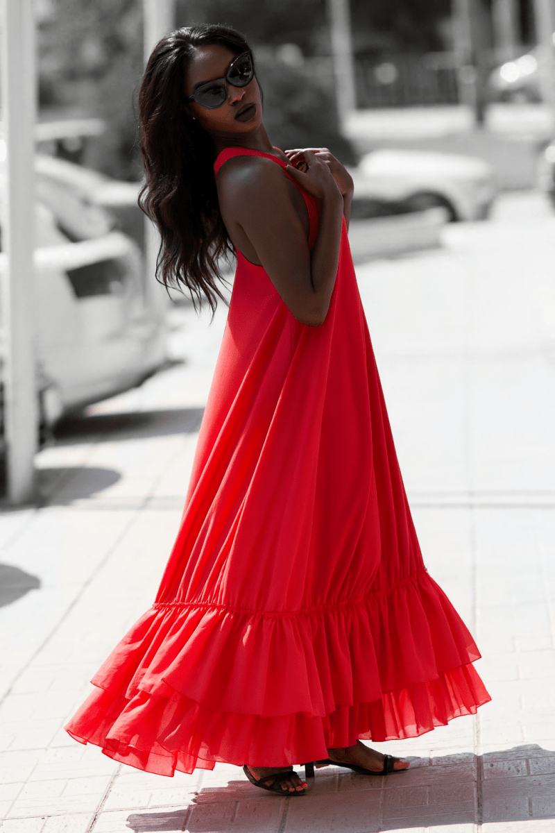 Red Cotton Maxi Dress CARMEN - EUG Fashion EugFashion 