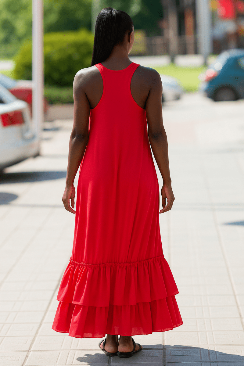 Red Cotton Maxi Dress CARMEN - EUG Fashion EugFashion 