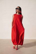 Red cotton long dress #red