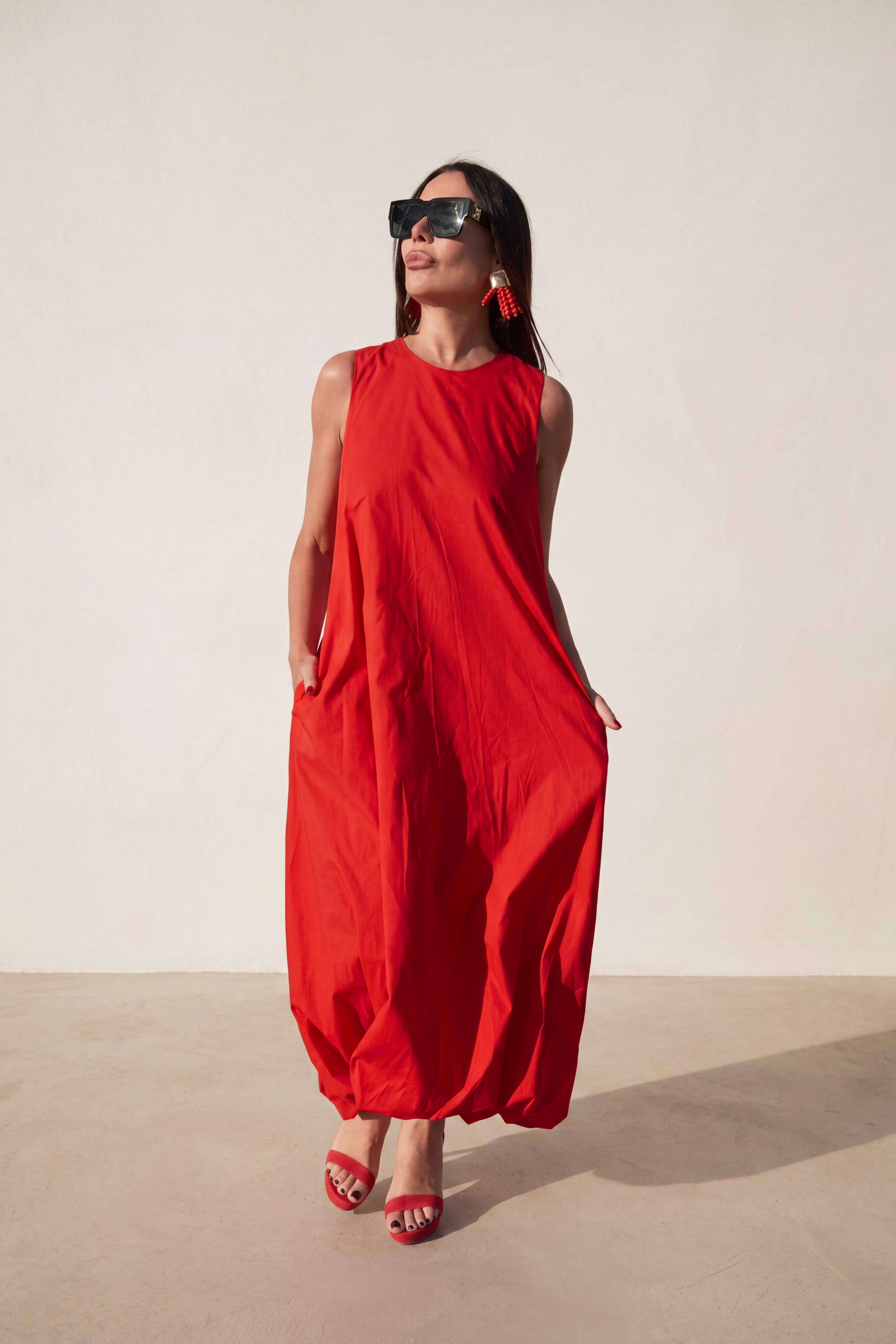 Red cotton long dress #red