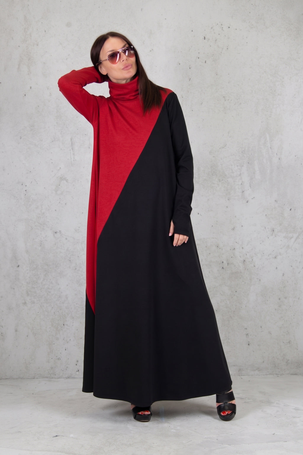 Red and black A-line punto milano dress Vivian - EUG Fashion 