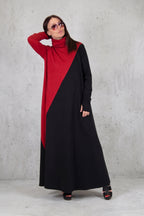 Red and black A-line punto milano dress Vivian - EUG Fashion 