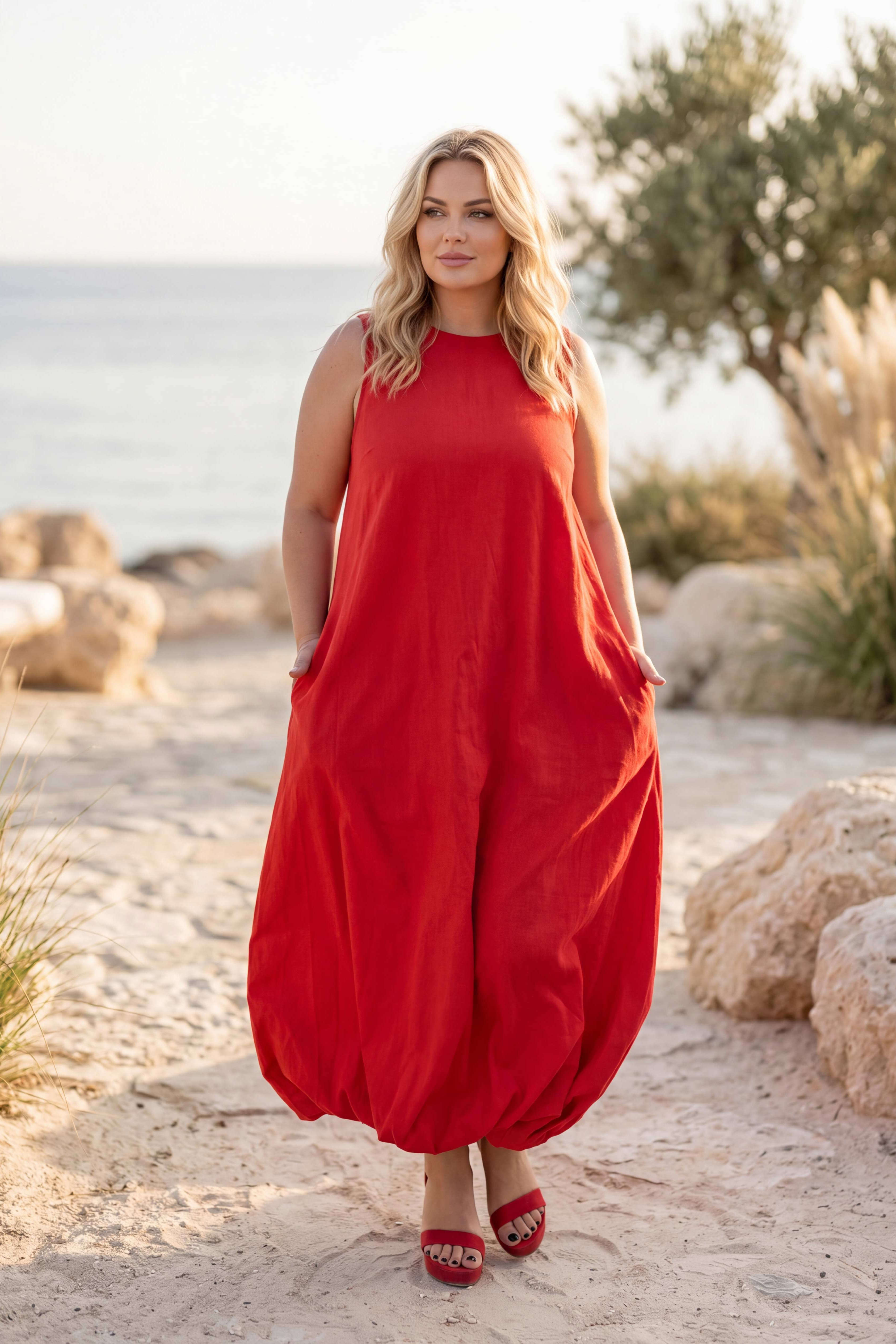 Red cotton long dress #red