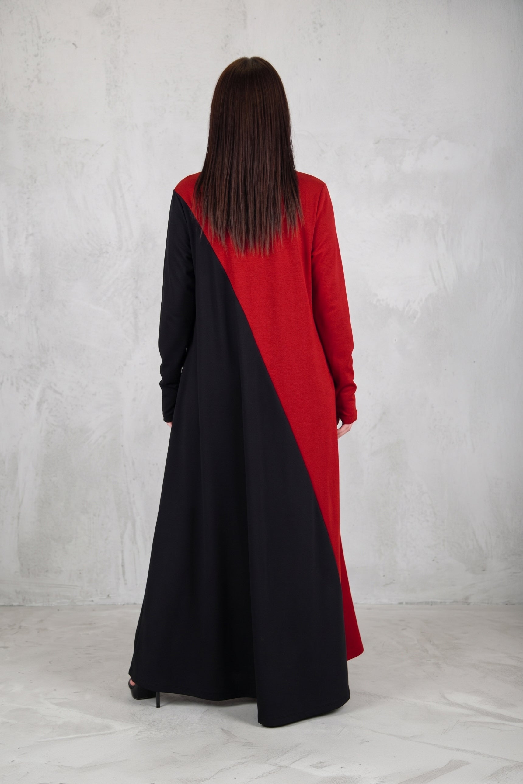 Red and black A-line punto milano dress Vivian - EUG Fashion 