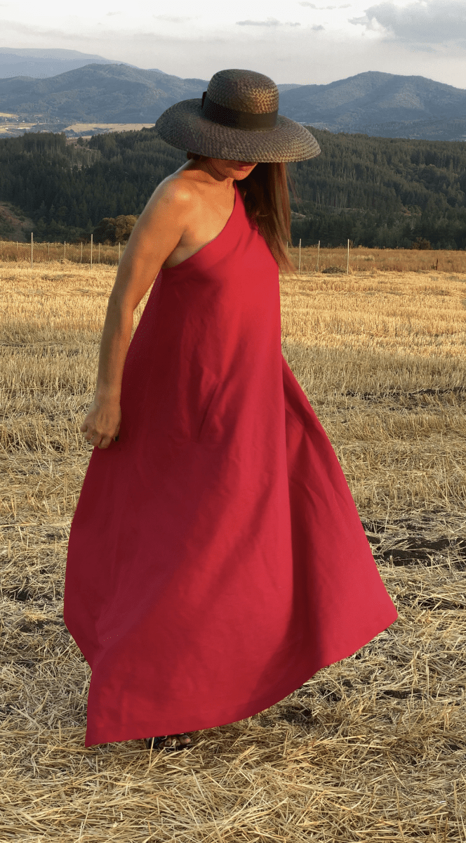 Red Linen One Shoulder Dress TIFFANY - EUG Fashion EugFashion 