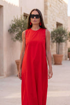 Red cotton long dress #red