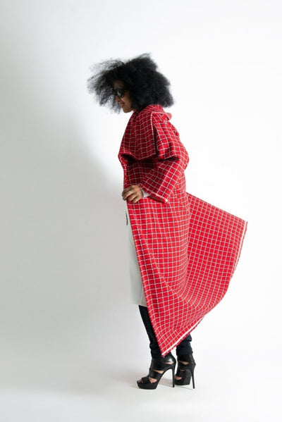 Red Plaid Long Coat OFELIA SALE - EUG Fashion EugFashion 