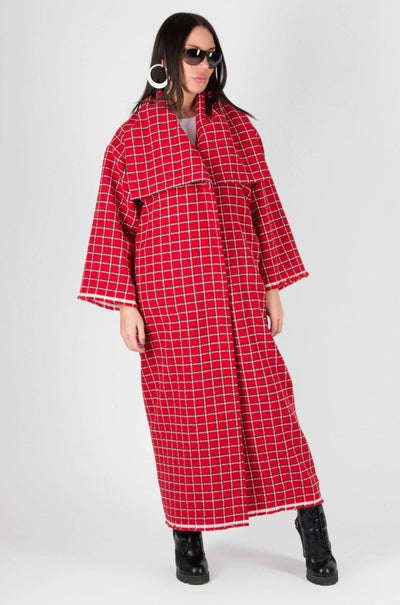 Red Plaid Long Coat OFELIA SALE - EUG Fashion EugFashion 