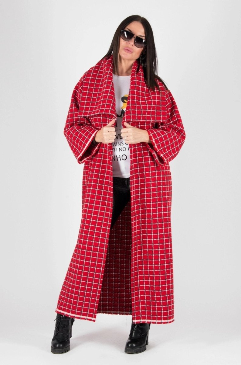 Red Plaid Long Coat OFELIA SALE - EUG Fashion EugFashion 