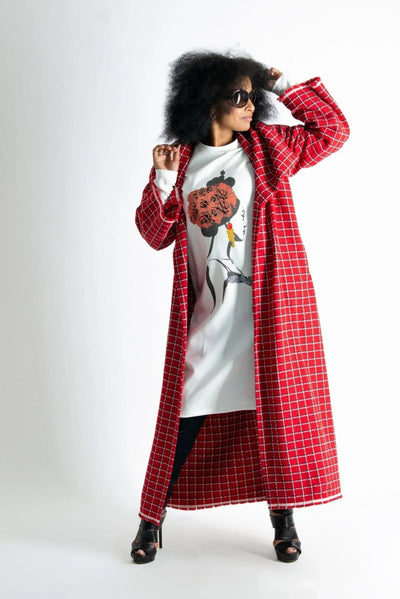 Red Plaid Long Coat OFELIA SALE - EUG Fashion EugFashion 