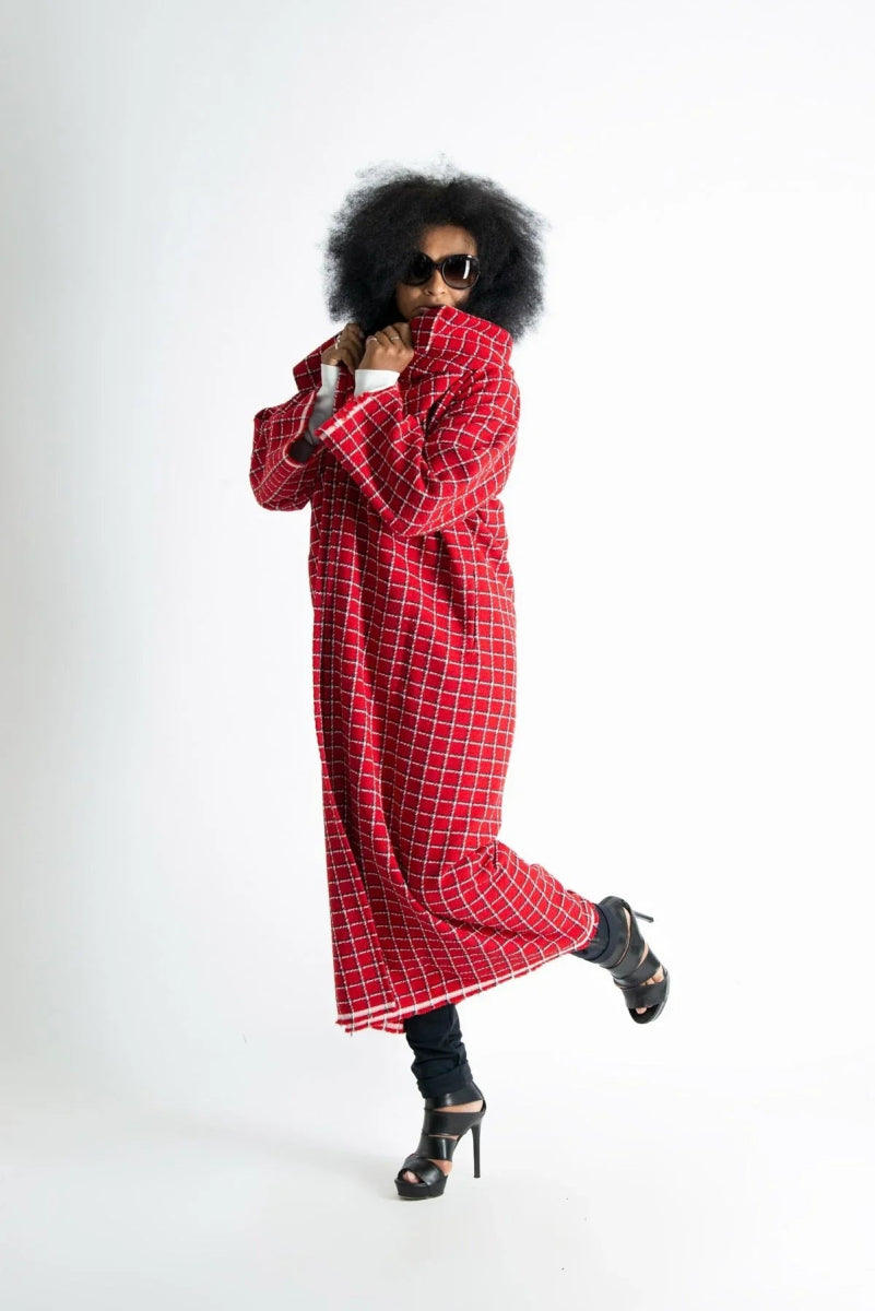 Red Plaid Long Coat OFELIA SALE - EUG Fashion EugFashion 