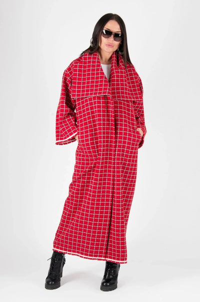 Red Plaid Long Coat OFELIA SALE - EUG Fashion EugFashion 